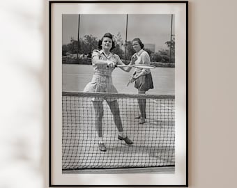 Retro Black and White Tennis Players Poster, Vintage Sports Print, Tennis Photography, Tennis Players Gift, Retro Sports Decor