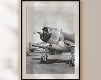 Vintage aircraft poster, vintage black and white Corsair print, airplane poster, aviator gift, vintage aircraft photography