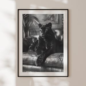 Black Panther Poster, Black and White Panther Print, Jungle Animal Wall Art, Panther Photography, Glamorous Fashion Decor