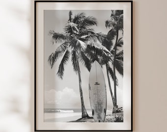 Surf Poster, Vintage Surf Print, Surf Wall Art, Surf and palms Poster Black and white, Surf Print, Retro print