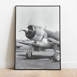 Vintage aircraft poster, vintage black and white Corsair print, airplane poster, aviator gift, vintage aircraft photography image 2