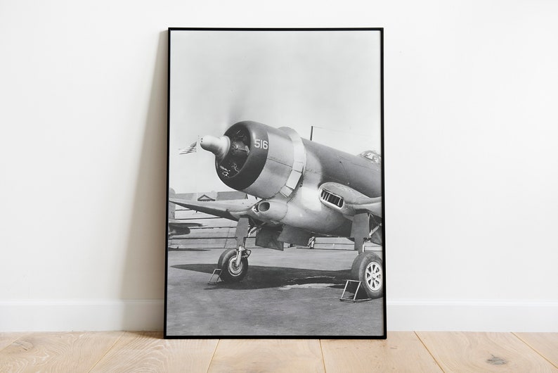 Vintage aircraft poster, vintage black and white Corsair print, airplane poster, aviator gift, vintage aircraft photography image 2