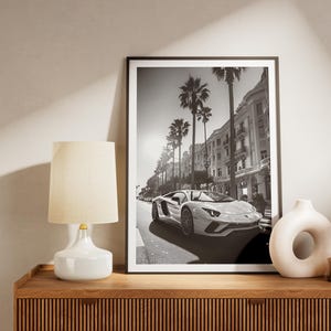 Lamborghini Aventador Monaco Poster, Black and White Lamborghini Print, Lamborghini Wall Art, Luxury Old Money Poster image 2