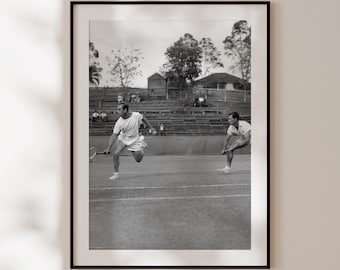 Retro Black and White Tennis Players Poster, Vintage Sports Print, Tennis Photography, Tennis Players Gift, Retro Sports Decor