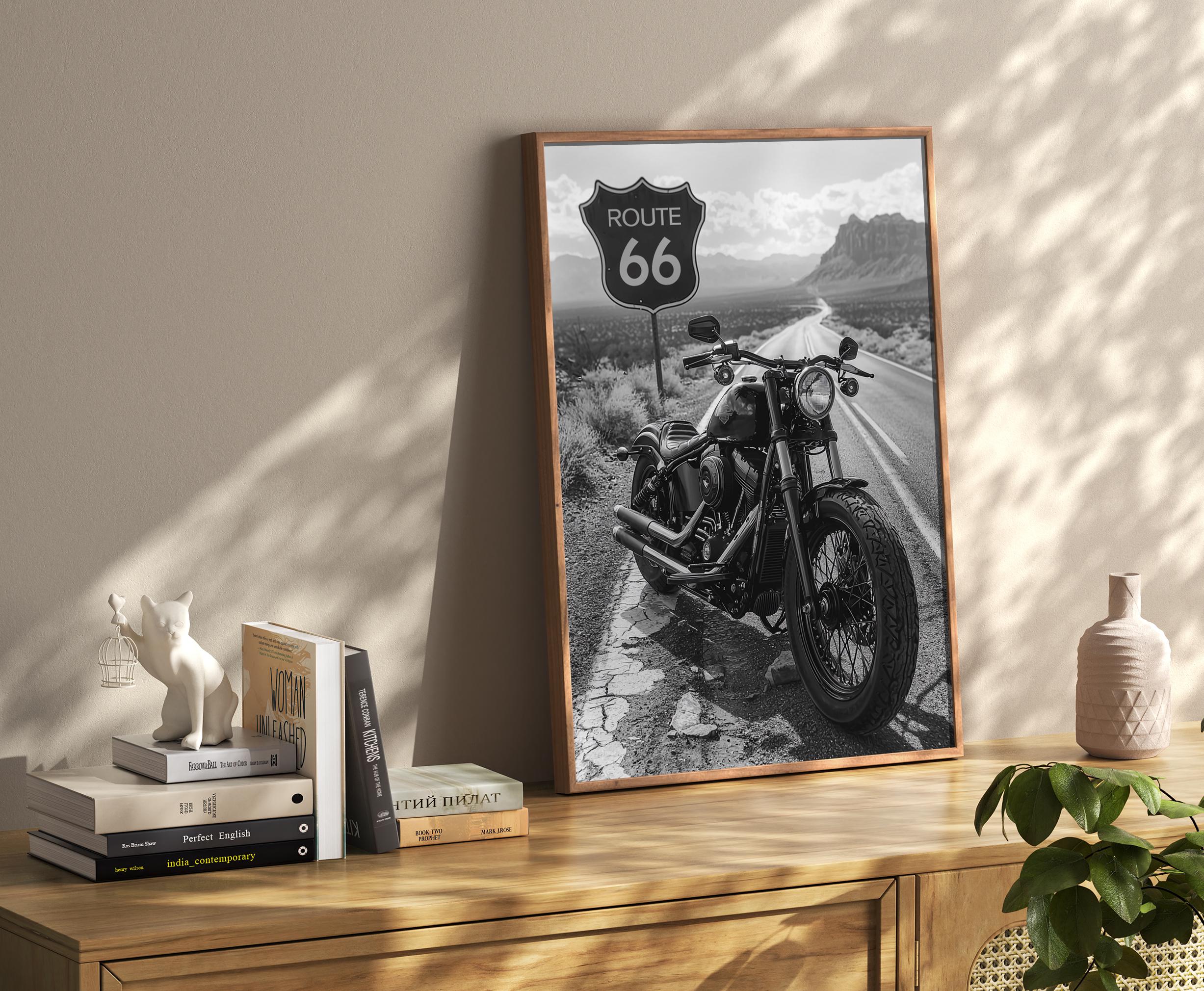 Route 66 Poster, Black and White Route 66 Print, Harley Davidson