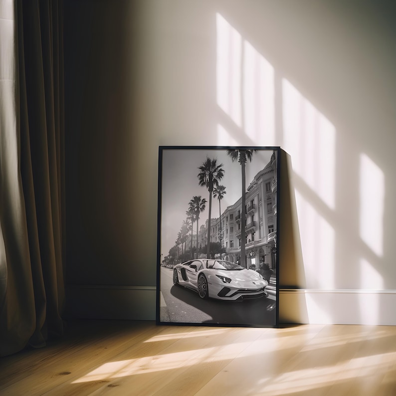 Lamborghini Aventador Monaco Poster, Black and White Lamborghini Print, Lamborghini Wall Art, Luxury Old Money Poster image 7