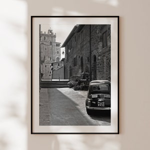 Fiat 500 Poster, vintage black and white Fiat 500 Italy print, classic car wall art, old Fiat 500, car enthusiast gift