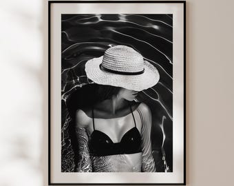 Retro Fashion Poster, Vintage Black and White Print, High Fashion Art, Feminist Poster, Fashion Photography, Woman with hat poster