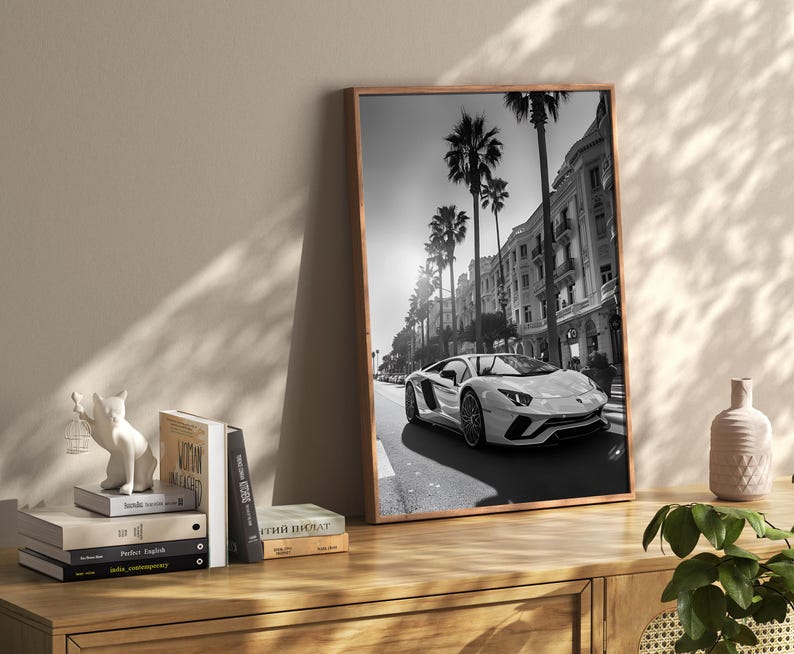Lamborghini Aventador Monaco Poster, Black and White Lamborghini Print, Lamborghini Wall Art, Luxury Old Money Poster image 8