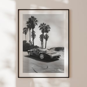 Poster retrò della Ferrari, stampa d'epoca della Ferrari in bianco e nero, decorazione murale di auto d'epoca, vecchia Ferrari, Ferrari Miami