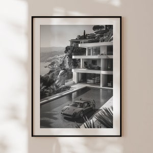 Retro Ferrari F40 Poster, schwarz-weißer Vintage Ferrari Druck, Oldtimer Wandkunst, alter Ferrari, Ferrari Architektur