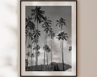 Retro palmträdsaffisch, vintage svartvitt tryck, palmträdsväggkonst, original palmträdsfotografi, vintage tropisk dekor