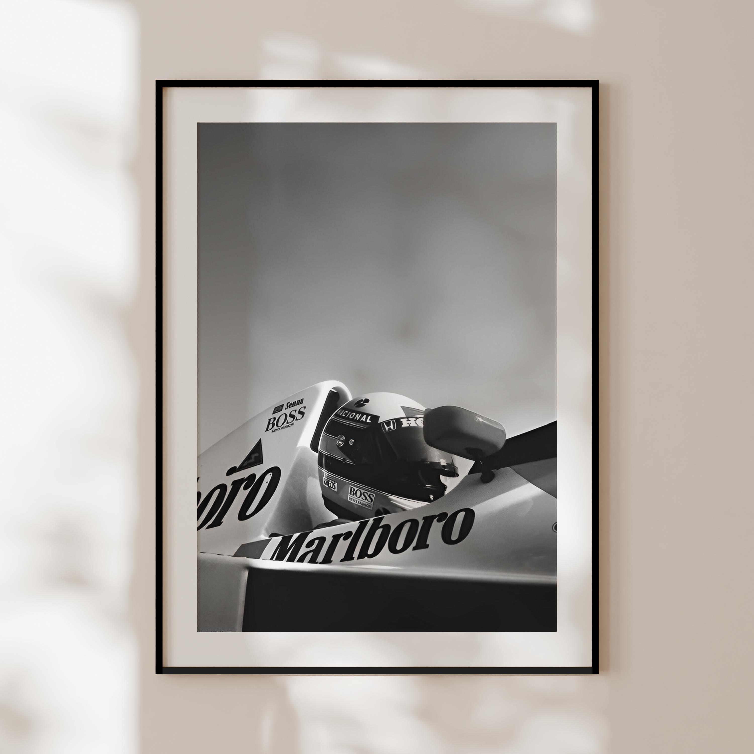 Formula 1 Poster, black and white Formula 1 print, motorsport wall art, F1 photography, Marlboro F1 poster, Ayrton Senna poster