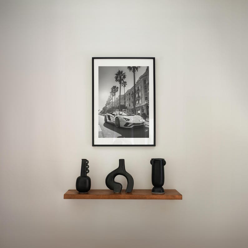 Lamborghini Aventador Monaco Poster, Black and White Lamborghini Print, Lamborghini Wall Art, Luxury Old Money Poster image 4