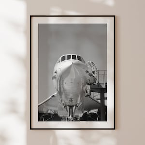 Poster dell'aereo Concorde, stampa d'epoca in bianco e nero dell'aereo Concorde, arte murale dell'aereo, regalo per aviatori, aereo supersonico d'epoca