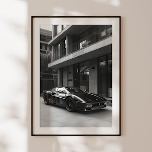 Vintage Ferrari and architecture Poster, Vintage Ferrari Print, Ferrari Wall Art, Ferrari Poster Black and white, Luxury fashion poster