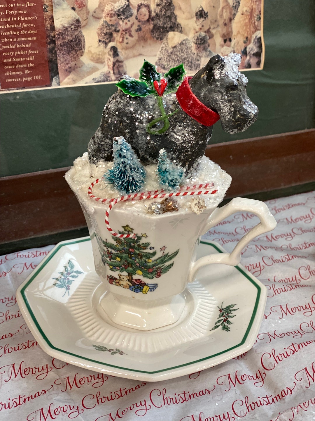 Scottie Dog Black Teena Flanner Papier Mache in a Teacup Etsy