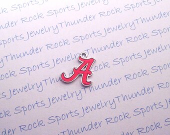 ALABAMA Crimson TIDE CHARM Antique Silver Plated with red enamel Bama Roll Tide University logo College Pendant