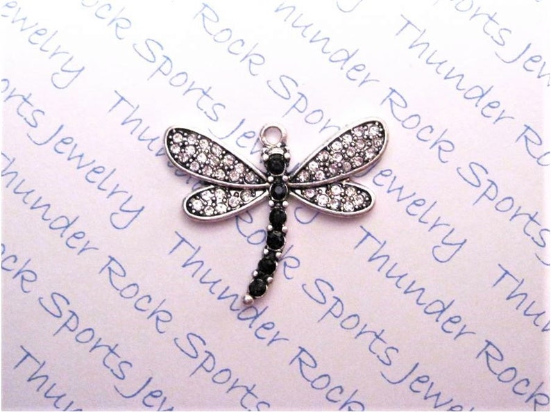 garden CHARM bug nature clear PENDANT DRAGONFLY silver crystals insect