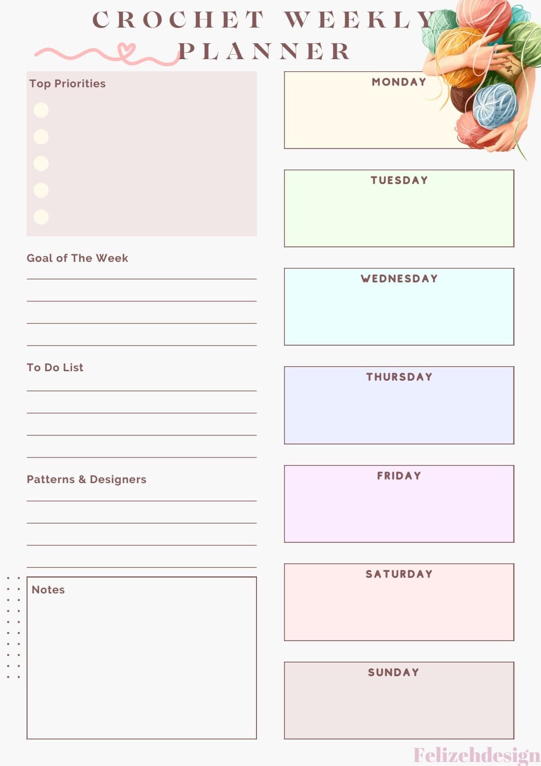 Weekly Crochet Planner - Etsy