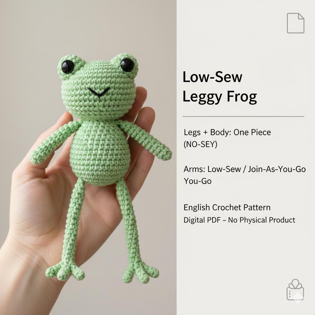 30 Leggy Frog Crochet Patterns to Charm Kids and Frog Fans 11 Low-Sew Leggy Frog Crochet Pattern | No-Sew Body & Legs