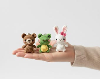 Mini Animals Keychain Crochet Pattern | Amigurumi Frog Bear Bunny PDF