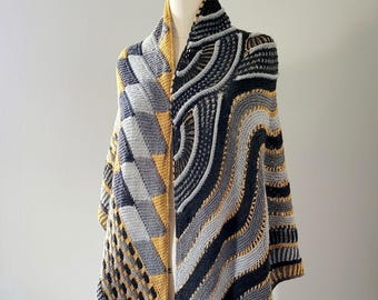 Hand Knit Merino Wool Shawl - Geometric Design