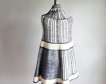 Hand Knit Merino Wool Shawl - Striped Linework Design