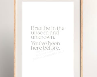 Motivational Quote Print: Breathe In The Unseen, Neutral Boho Decor (JPG, PDF Digital Download)