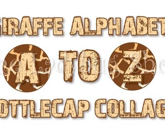 Instant Download - Giraffe Alphabet Letters A to Z Collage Bottle Cap Disc-Its Scrapbooking Boutique Digital Collage Art Sheet