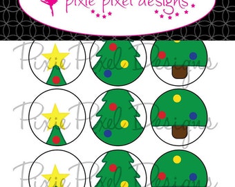 INSTANT DOWNLOAD - Christmas Tree Ornament Bottlecap Images Bottle Cap Disc-Its Scrapbooking Boutique Digital Collage Art Sheet