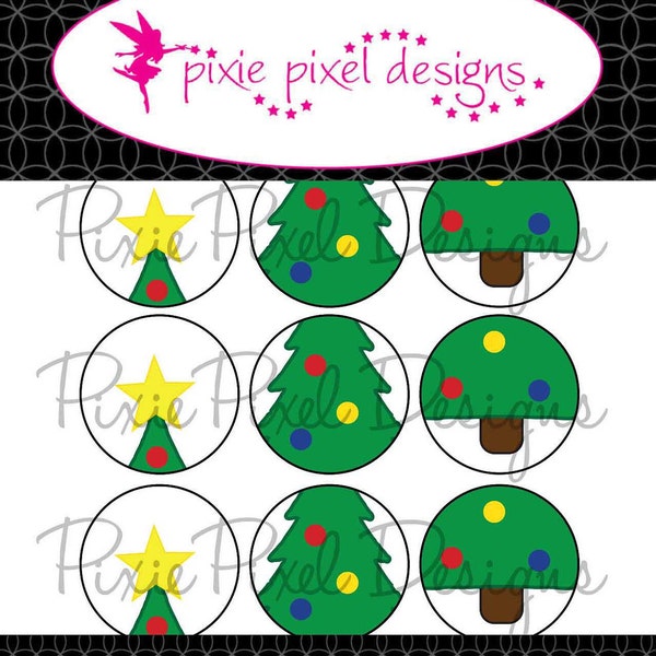 INSTANT DOWNLOAD - Christmas Tree Ornament Bottlecap Images Bottle Cap Disc-Its Scrapbooking Boutique Digital Collage Art Sheet