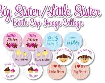 Big Sister/Little Sister Bottlecap Images Bottle Cap Disc-Its Scrapbooking Boutique Digital Collage Art Sheet