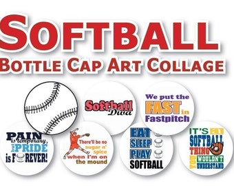 INSTANT DOWNLOAD - Softball Collage 1 inch Bottle Cap Disc-Its Scrapbooking Boutique Digital Collage Art Sheet