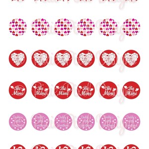 INSTANT DOWNLOAD Valentine Bottlecap Images Bottle Cap Disc-Its Scrapbooking Boutique Digital Collage Art Sheet image 3