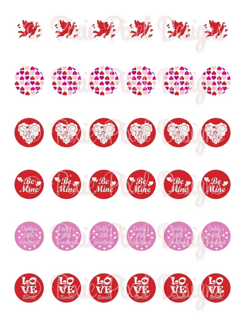 INSTANT DOWNLOAD Valentine Bottlecap Images Bottle Cap Disc-Its Scrapbooking Boutique Digital Collage Art Sheet image 3
