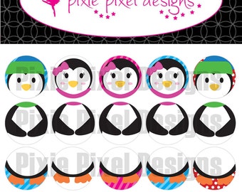 INSTANT DOWNLOAD - Penguin Ornament Images Bottle Cap Disc-Its Scrapbooking Boutique Digital Collage Art Sheet