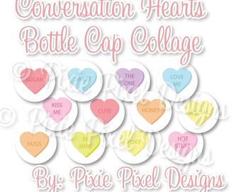 INSTANT DOWNLOAD - Conversation Hearts Bottle Cap collage