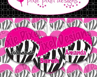 INSTANT DOWNLOAD - EDITABLE - Pink Zebra  (No. 105)  Bottle Cap Images 4x6 Bottlecap Collage Sheet