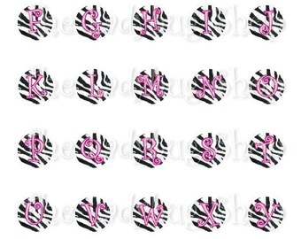INSTANT DOWNLOAD - Pink Zebra Alphabet Letters Bottle Cap Collage