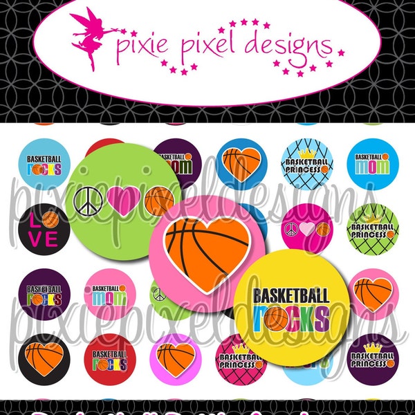 Instant Download - Basketball Bottlecap Images Bottle Cap Disc-Its Scrapbooking Boutique Digital Collage Art Sheet