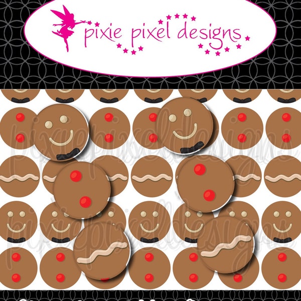 INSTANT DOWNLOAD - Gingerbread Man Ornament Bottlecap Images Bottle Cap Disc-Its Scrapbooking Boutique Digital Collage Art Sheet