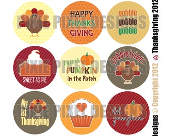 INSTANT DOWNLOAD - Thanksgiving Images Bottle Cap Disc-Its Scrapbooking Boutique Digital Collage Art Sheet