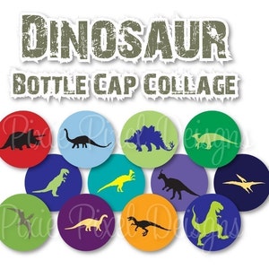 INSTANT DOWNLOAD - Dinosaur Bottle Cap Disc-Its Scrapbooking Boutique Digital Collage Art Sheet