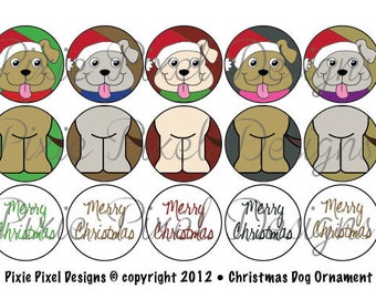 INSTANT DOWNLOAD - Christmas Dog Ornament Bottle Cap Images 4x6 Bottlecap Collage Sheet