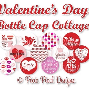 INSTANT DOWNLOAD Valentine Bottlecap Images Bottle Cap Disc-Its Scrapbooking Boutique Digital Collage Art Sheet image 1