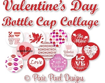 INSTANT DOWNLOAD - Valentine Bottlecap Images Bottle Cap Disc-Its Scrapbooking Boutique Digital Collage Art Sheet