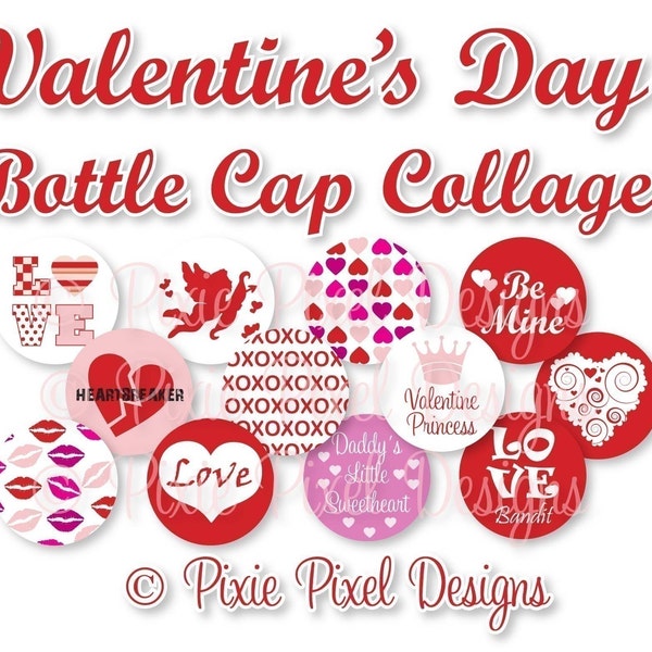 INSTANT DOWNLOAD - Valentine Bottlecap Images Bottle Cap Disc-Its Scrapbooking Boutique Digital Collage Art Sheet