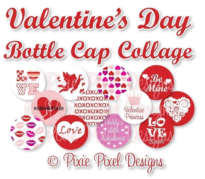 INSTANT DOWNLOAD Valentine Bottlecap Images Bottle Cap Disc-Its Scrapbooking Boutique Digital Collage Art Sheet image 1