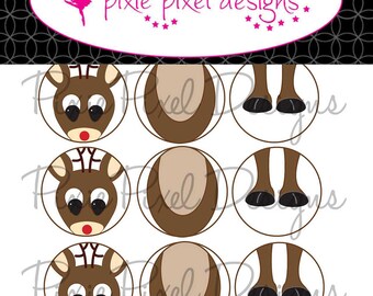 INSTANT DOWNLOAD - Reindeer Ornament Bottlecap Images Bottle Cap Disc-Its Scrapbooking Boutique Digital Collage Art Sheet